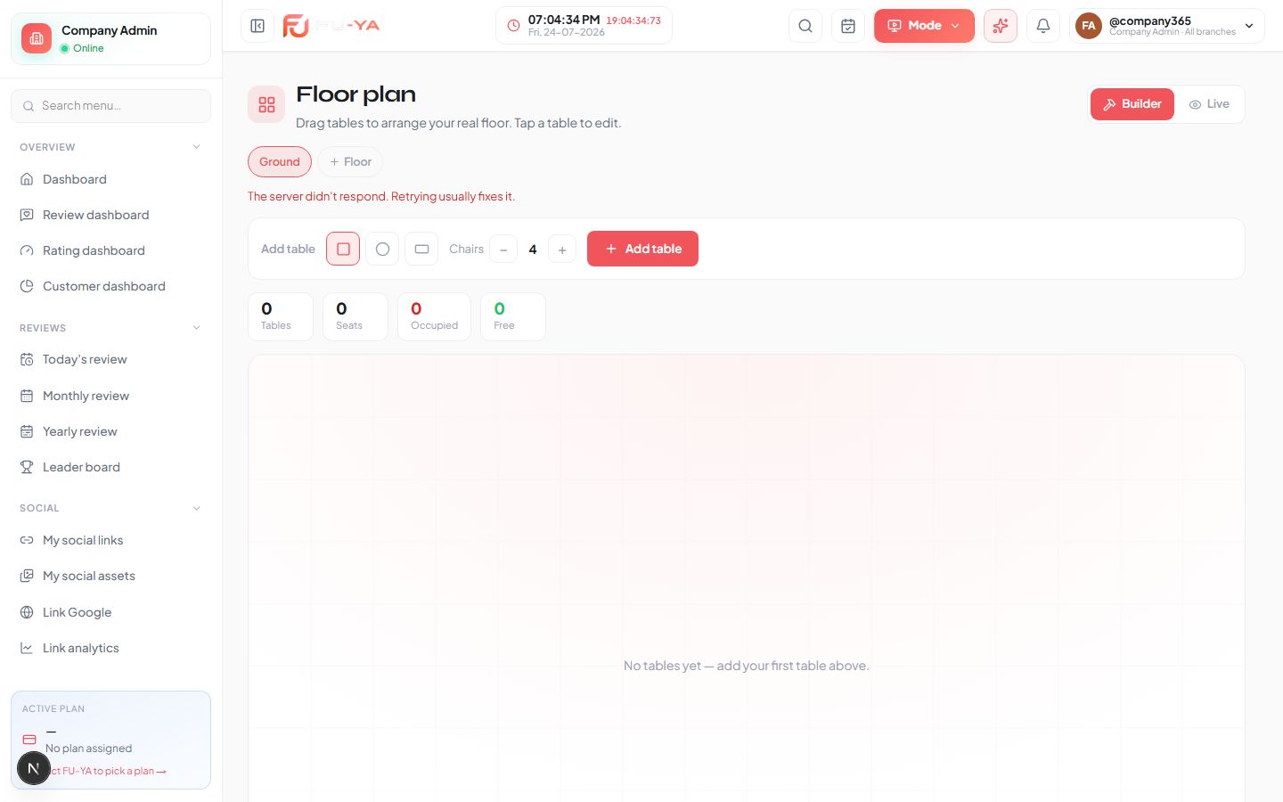 Live Table Map — FUYA POS screenshot