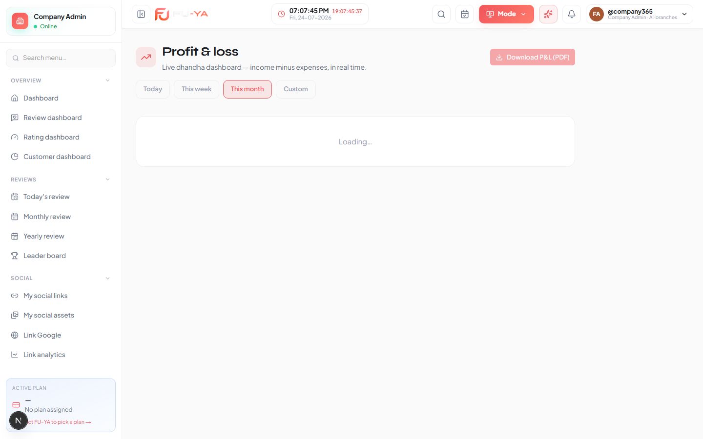 P&L Dashboard — FUYA POS screenshot